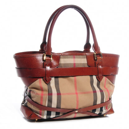 Burberry House Check Bridle Calfskin Medium Lynher Tote Dark Tan 3 of 10