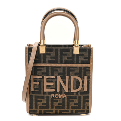 Fendi Fabric Jacquard Vitello Grace FF 1974 Logo Mini Sunshine Shopper Tobacco Moro Sand 1 of 10