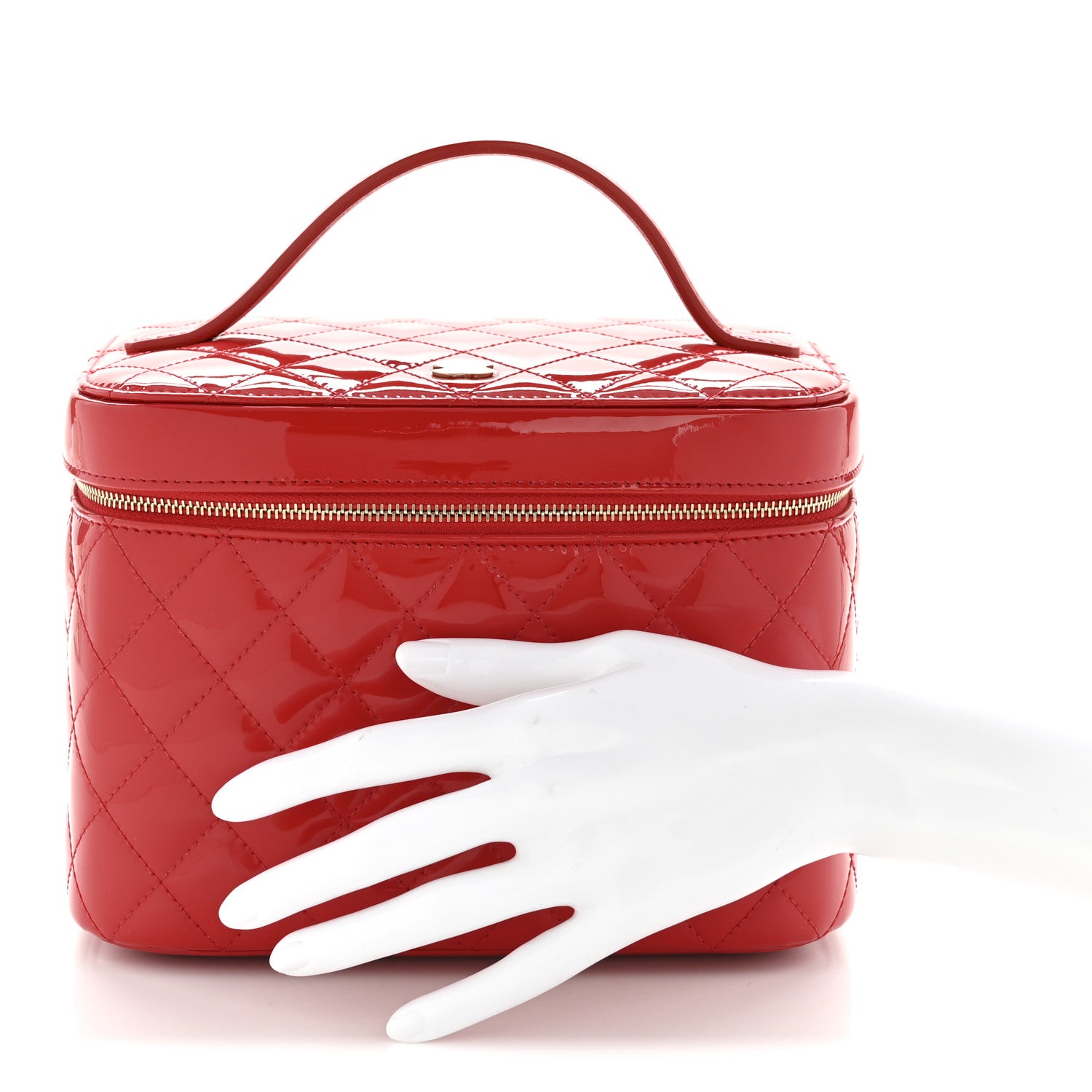 Chanel Patent Calfskin Quilted Large Vanity Pouch Red 2 of 7