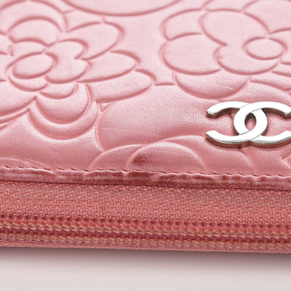 Chanel Lambskin Camellia Embossed Zip Around Large Gusset Wallet Pink 10 of 15