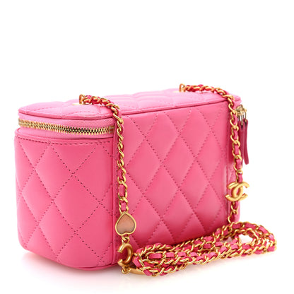Chanel Lambskin Enamel Quilted Small Coco Hearts Vanity Case With Chain Pink 3 of 10