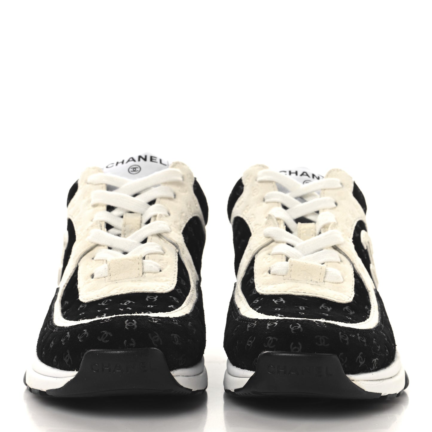 Nylon Suede Calfskin Printed CC Sneakers 36.5 White Black