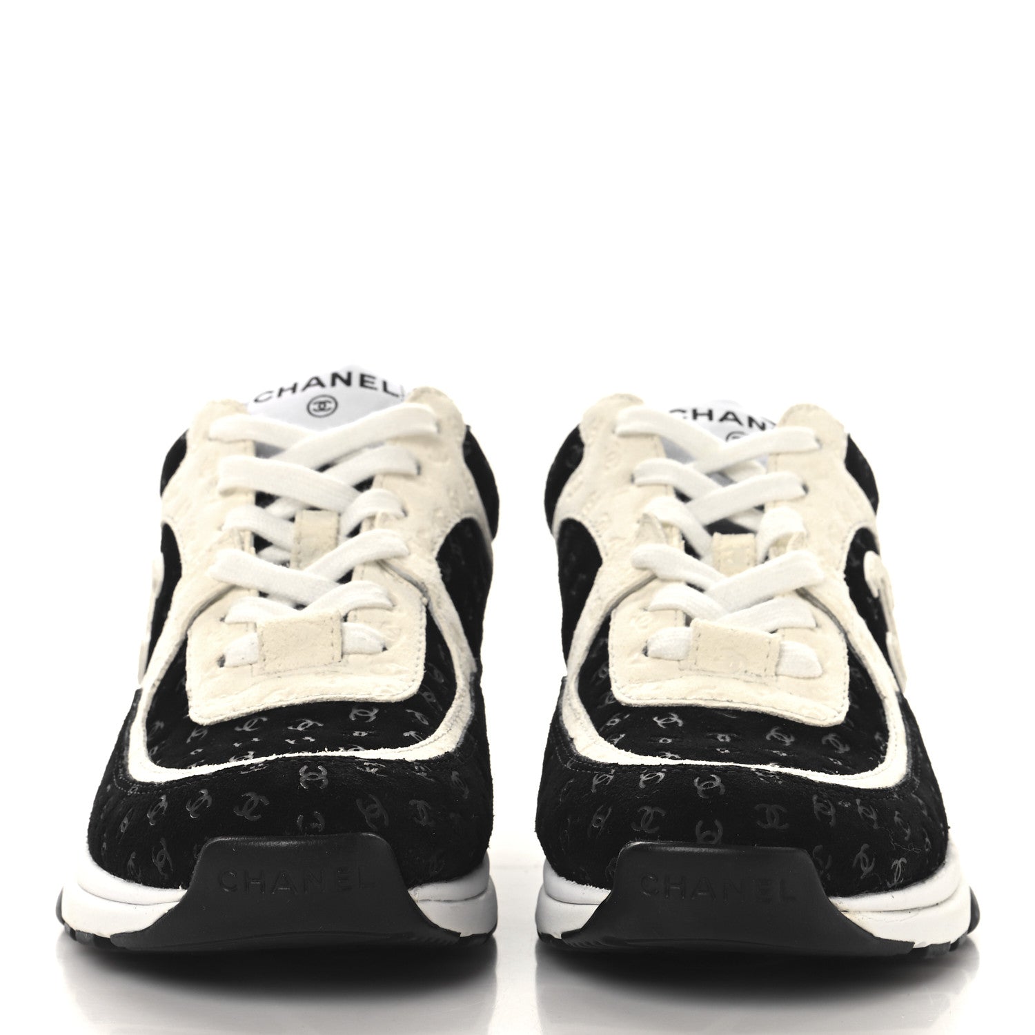 Chanel Nylon Suede Calfskin Printed CC Sneakers 36.5 White Black 3 of 8