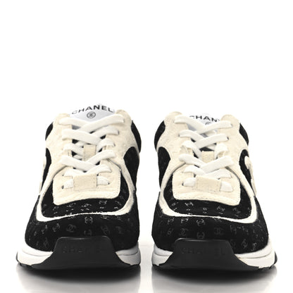 Chanel Nylon Suede Calfskin Printed CC Sneakers 36.5 White Black 3 of 8