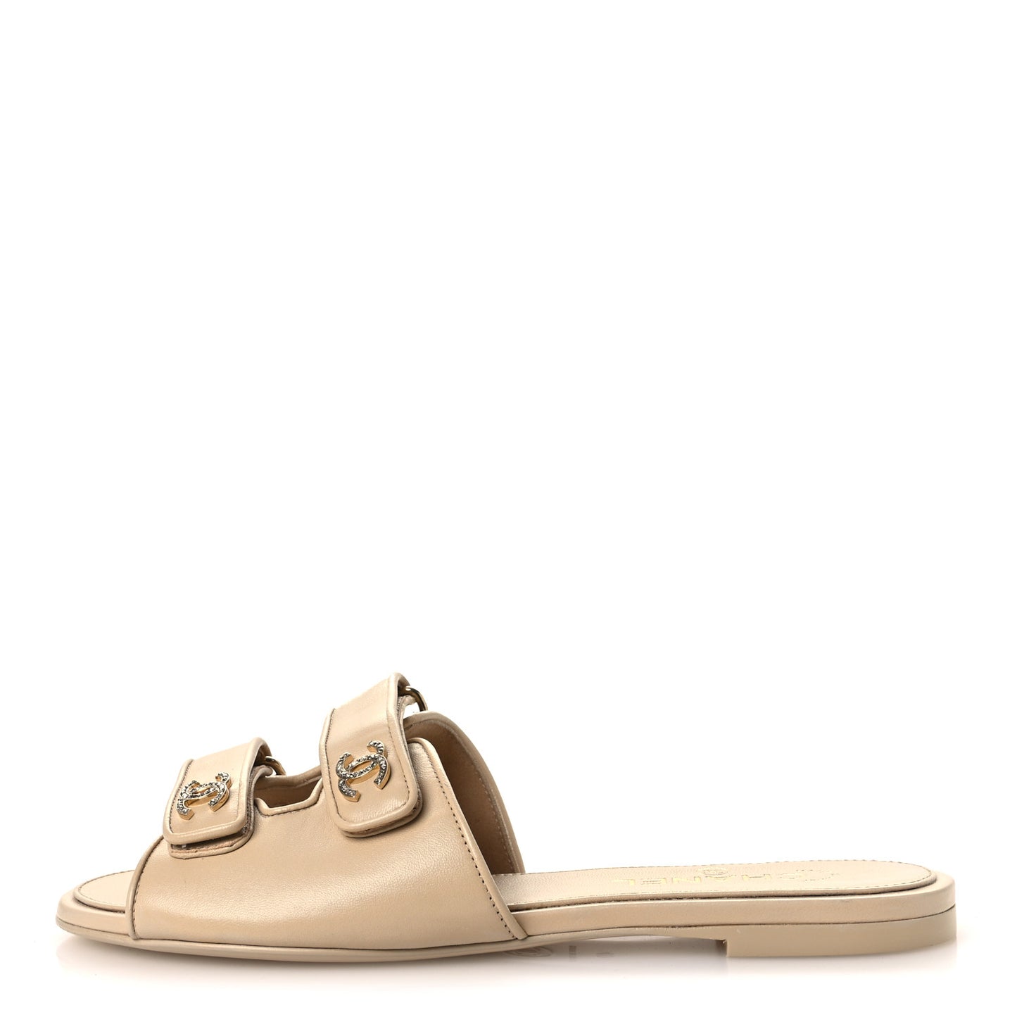 Lambskin Velcro Crystal CC Mules 40 Beige