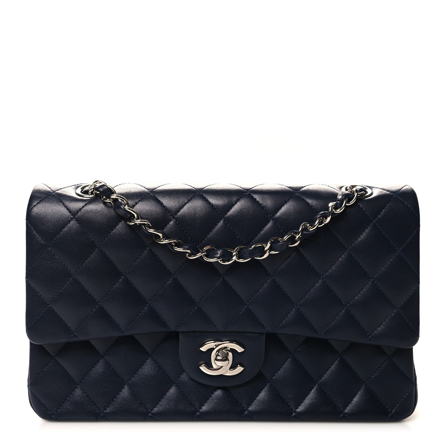 Lambskin Quilted Medium Double Flap Navy