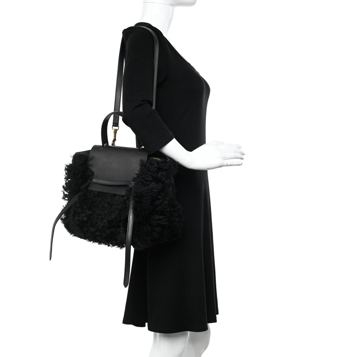 Celine Calfskin Shearling Mini Belt Bag Black 2 of 9