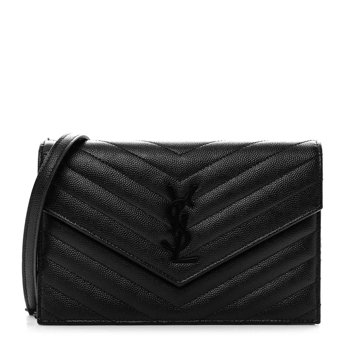 Grain De Poudre Matelasse Chevron Monogram Monochrome Envelope Chain Wallet Black