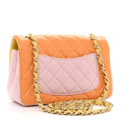 Chanel Lambskin Quilted Tri-color Mini Rectangular Flap Orange Yellow Pink 2 of 10