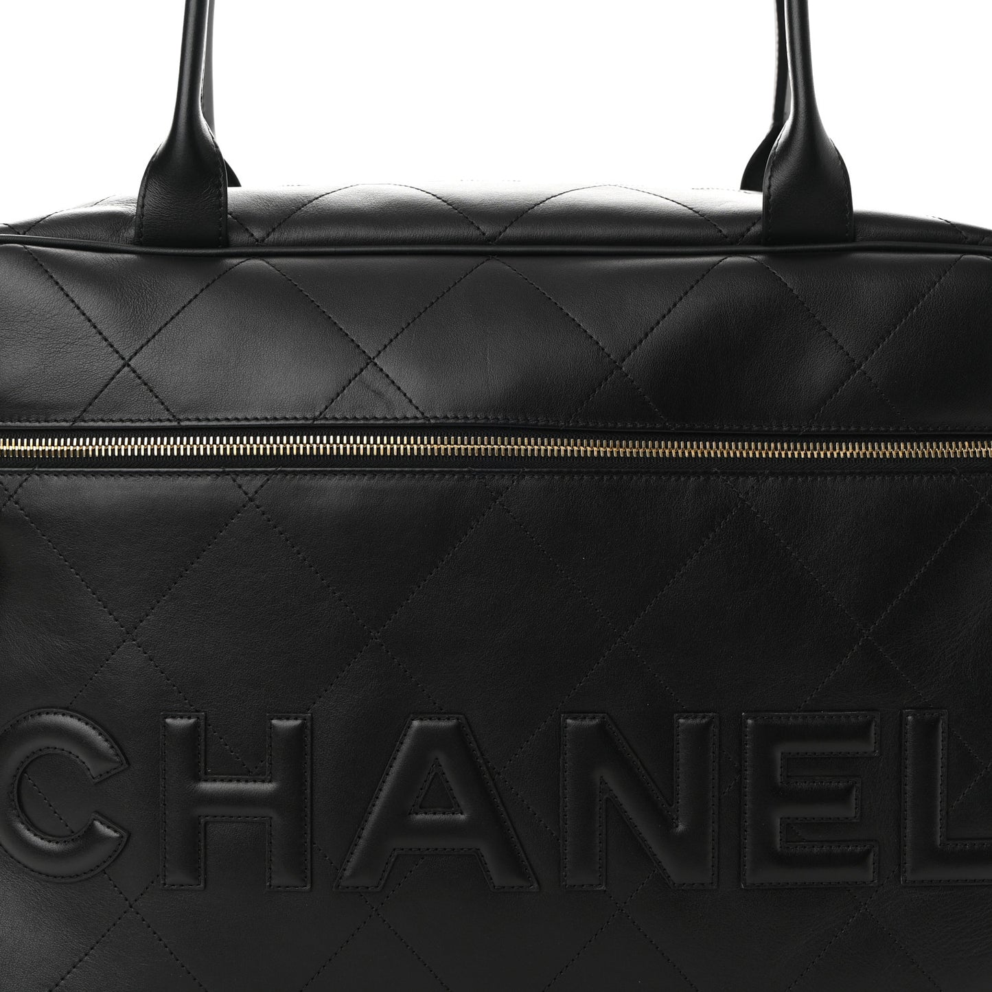 Calfskin Stitched Maxi Logo Bowling Bag Black