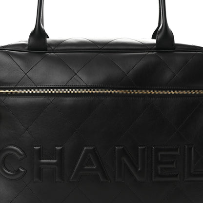 Chanel Calfskin Stitched Maxi Logo Bowling Bag Black 7 of 9