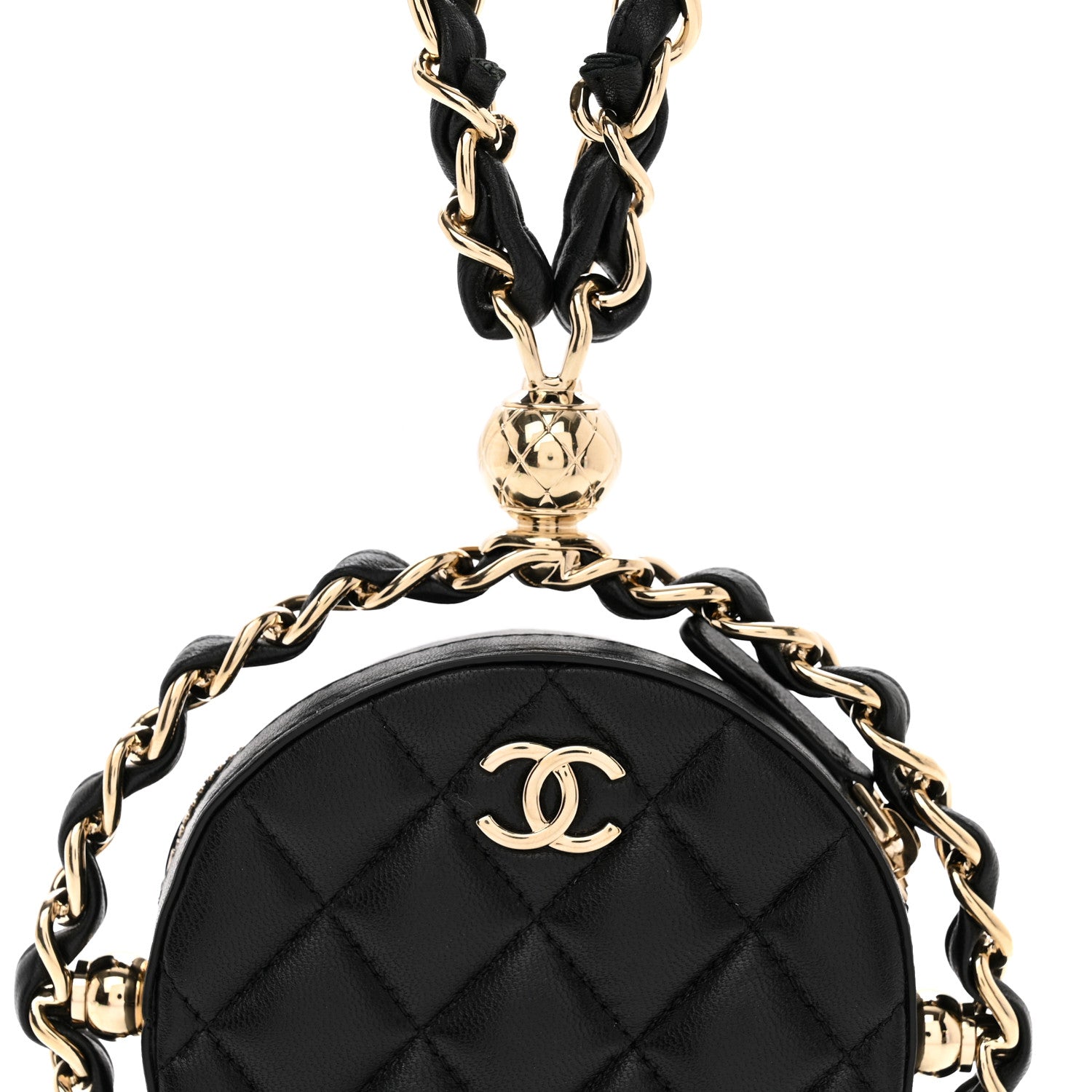 Chanel Lambskin Quilted Chain Round Mini Clutch Black 5 of 8