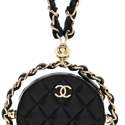 Chanel Lambskin Quilted Chain Round Mini Clutch Black 5 of 8