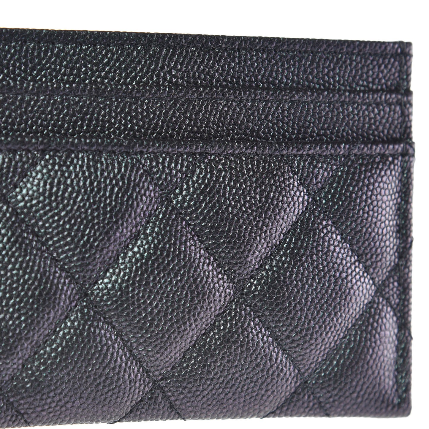 Iridescent Caviar Quilted Card Holder Black