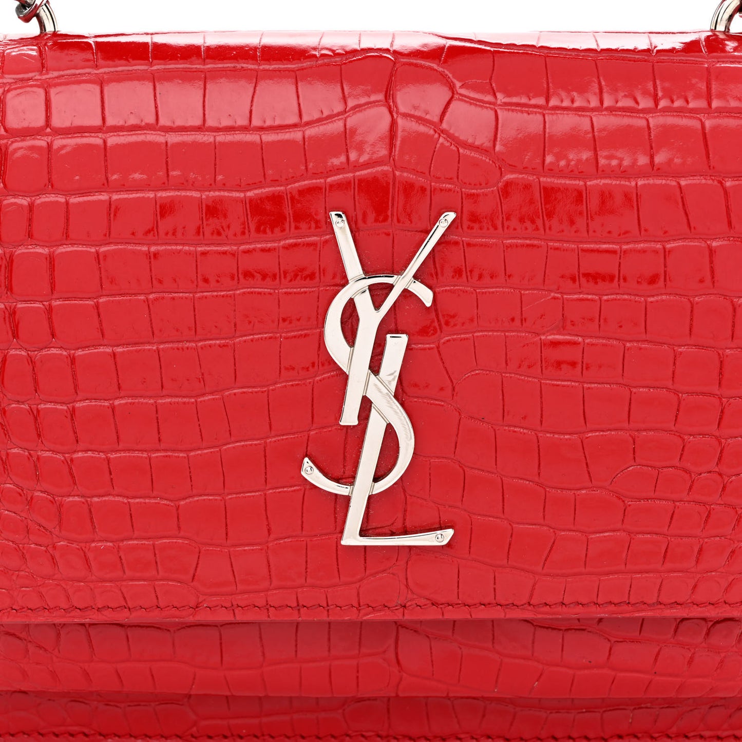 Calfskin Crocodile Embossed Monogram Sunset Chain Wallet Rouge Eros