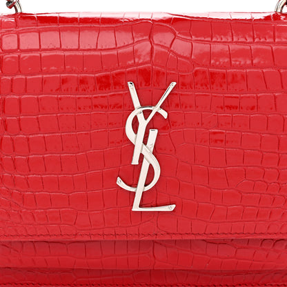 Saint Laurent Calfskin Crocodile Embossed Monogram Sunset Chain Wallet Rouge Eros 9 of 11