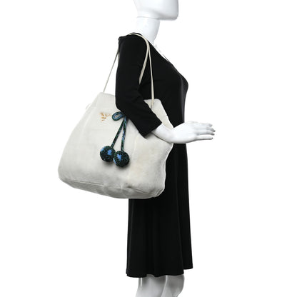 Prada Shearling Saffiano Shoulder Bag White 3 of 11
