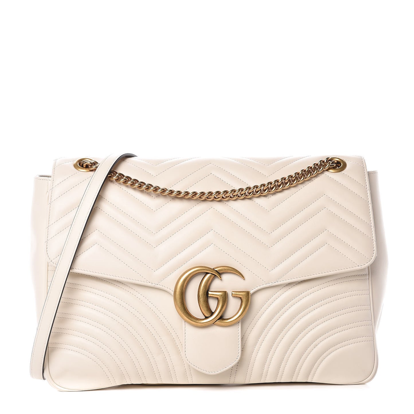 Calfskin Matelasse Large GG Marmont Shoulder Bag Mystic White