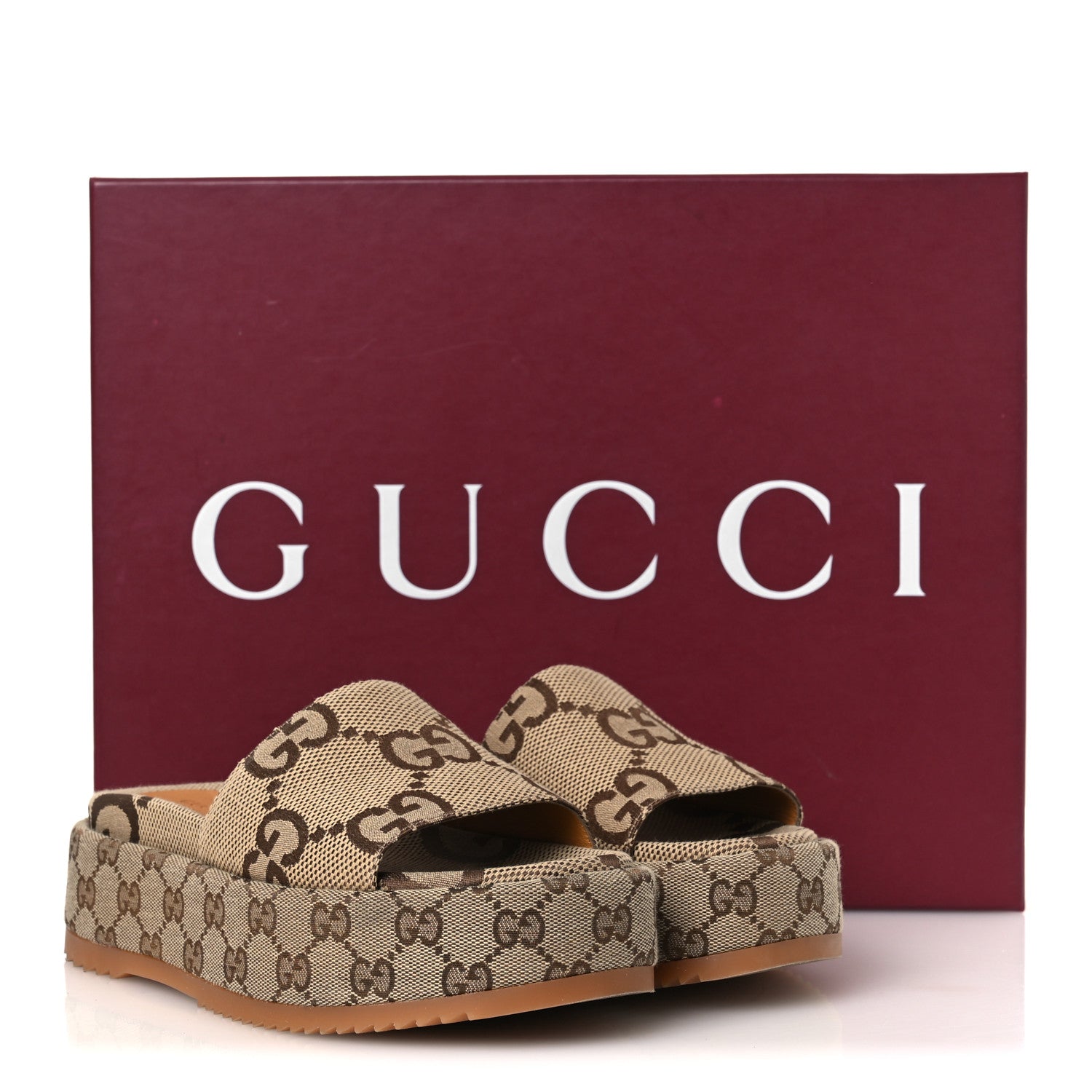 Gucci Monogram Maxi GG Angelina Platform 55mm Slide Sandals 36