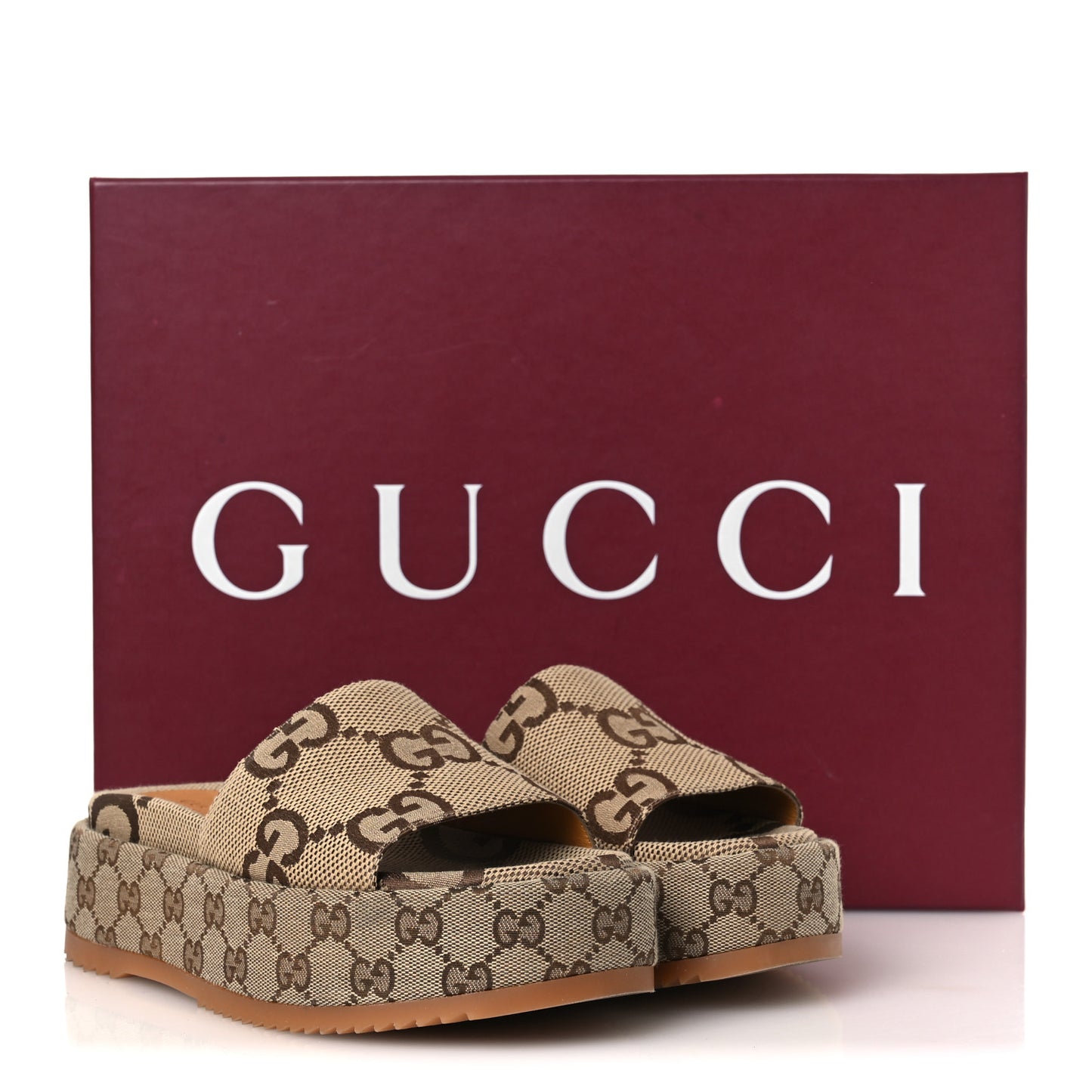 Monogram Maxi GG Angelina Platform 55mm Slide Sandals 36 Camel Ebony