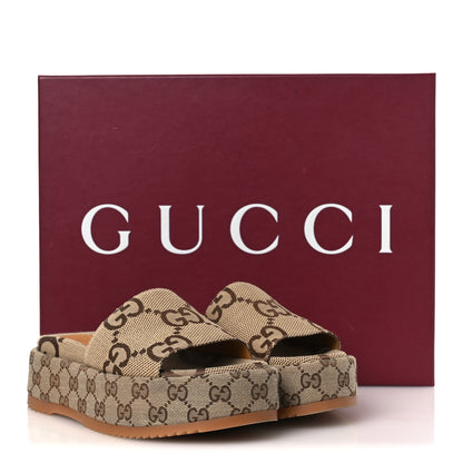 Gucci Monogram Maxi GG Angelina Platform 55mm Slide Sandals 36 Camel Ebony 11 of 11