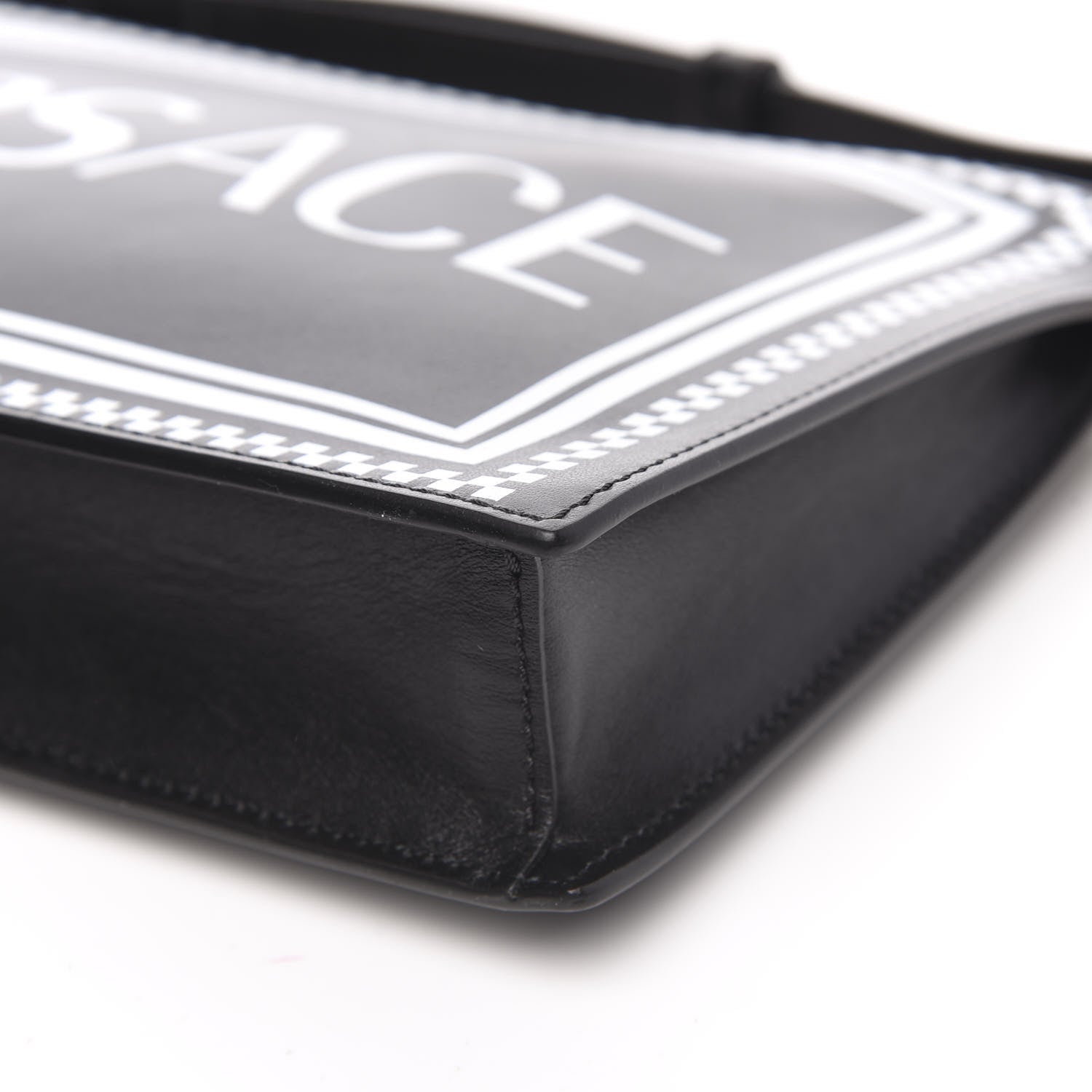 Versace Calfskin 90's Vintage Logo Crossbody Clutch Black White 10 of 10