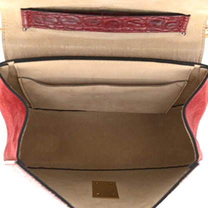Chloe Calfskin Crocodile Embossed Drew Shoulder Bag Sienna Red 4 of 9