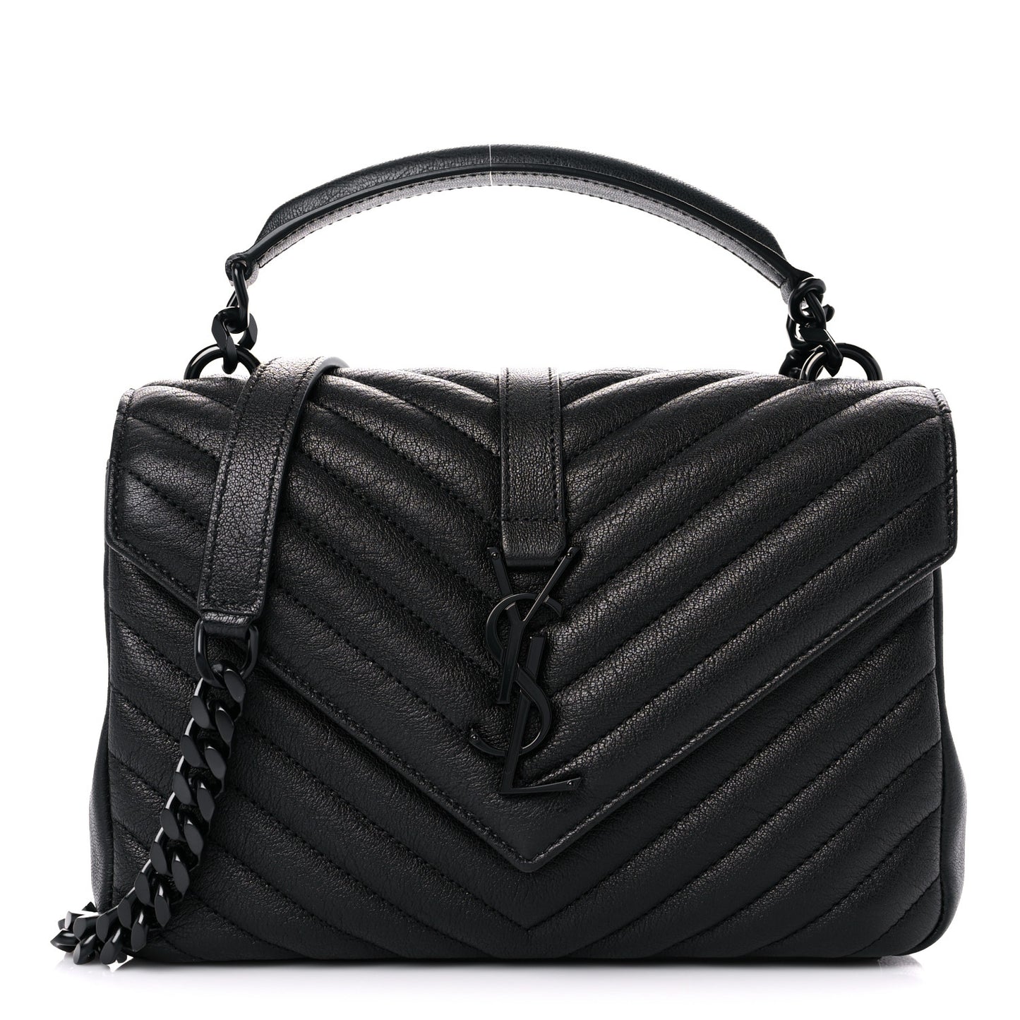 Sheepskin Matelasse Chevron Monogram Monochrome Medium College Bag Black