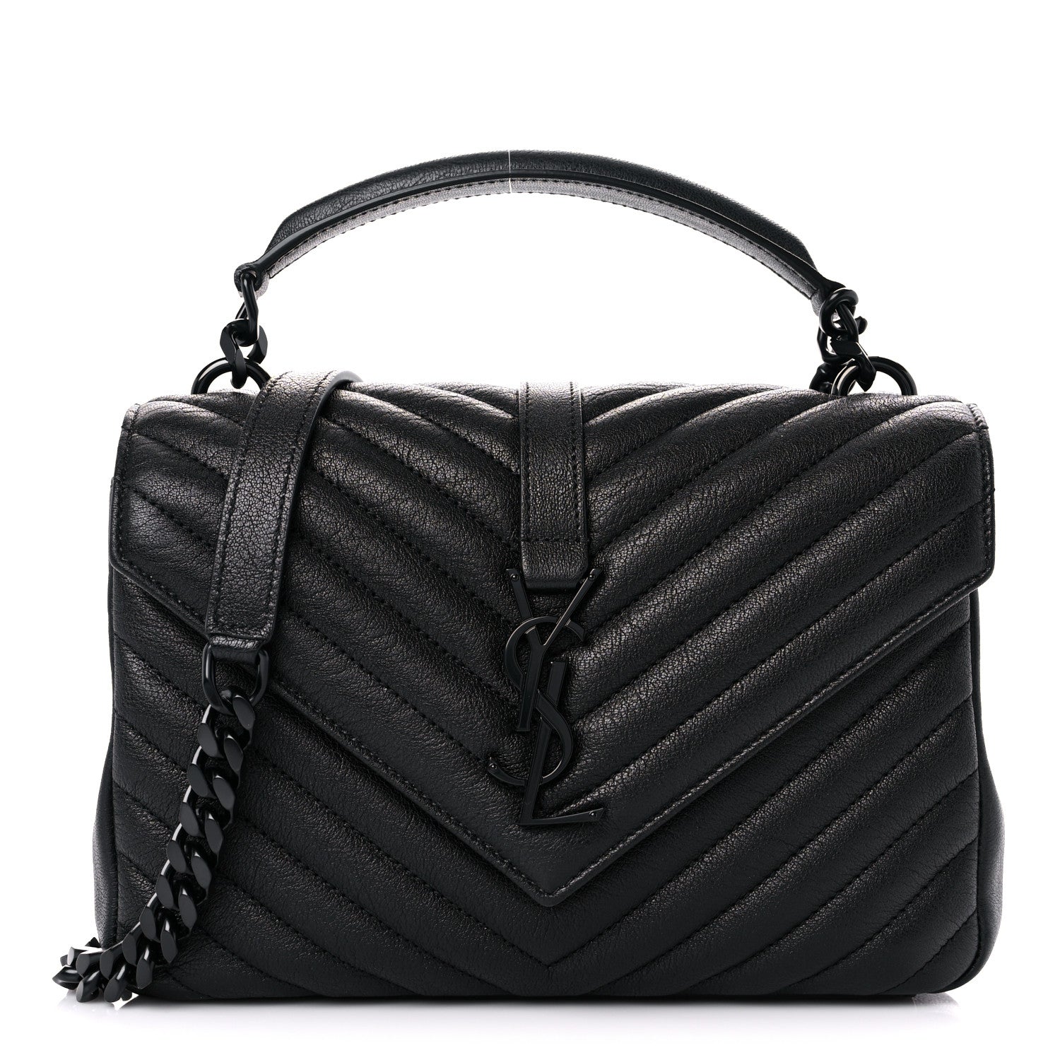 Saint Laurent Sheepskin Matelasse Chevron Monogram Monochrome Medium College Bag Black 1 of 9