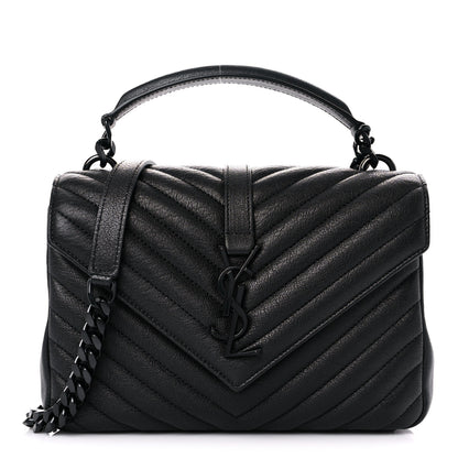 Saint Laurent Sheepskin Matelasse Chevron Monogram Monochrome Medium College Bag Black 1 of 9