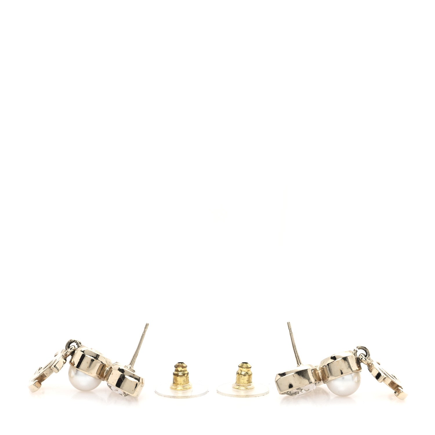 Chanel Pearl Crystal CC Drop Earrings Gold 4 of 5