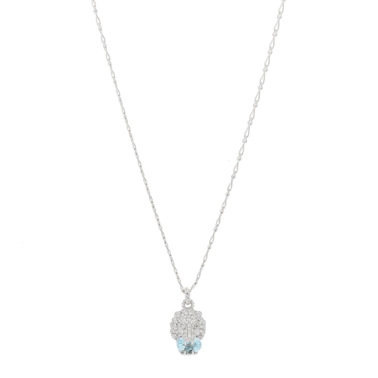 18K White Gold Diamond Aquamarine Lion Head Necklace