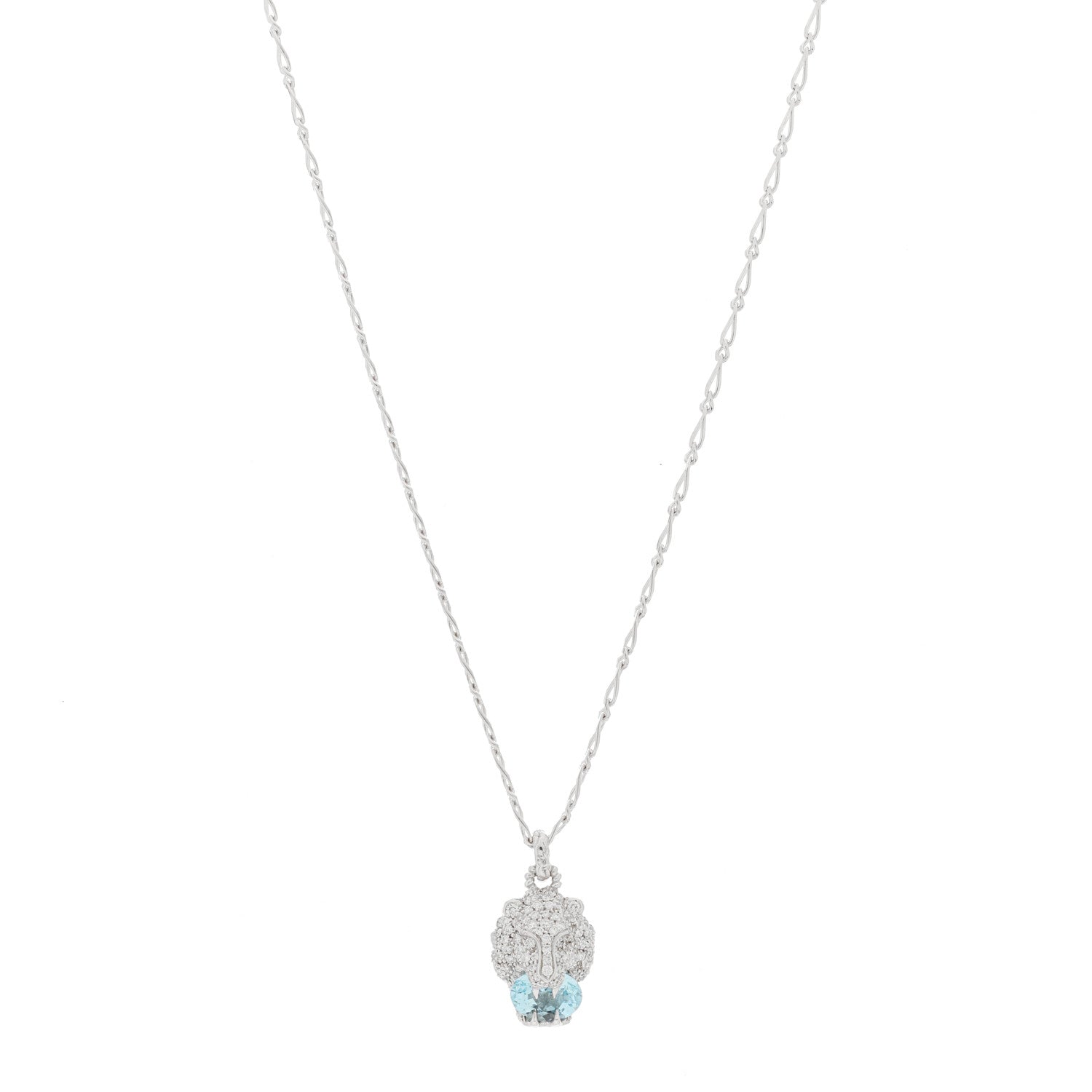 Gucci 18K White Gold Diamond Aquamarine Lion Head Necklace 1 of 7