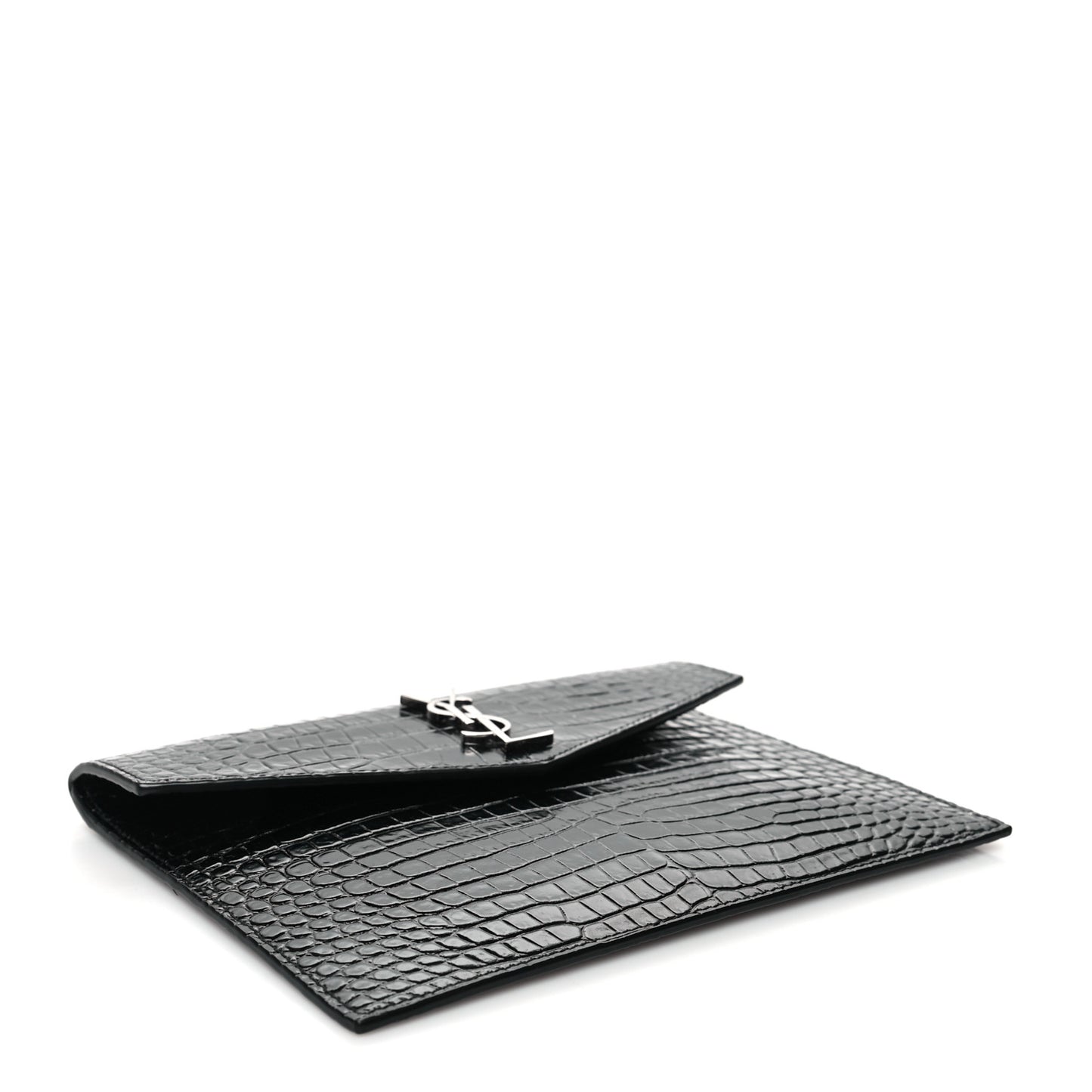 Calfskin Crocodile Embossed Monogram Uptown Baby Pouch Black