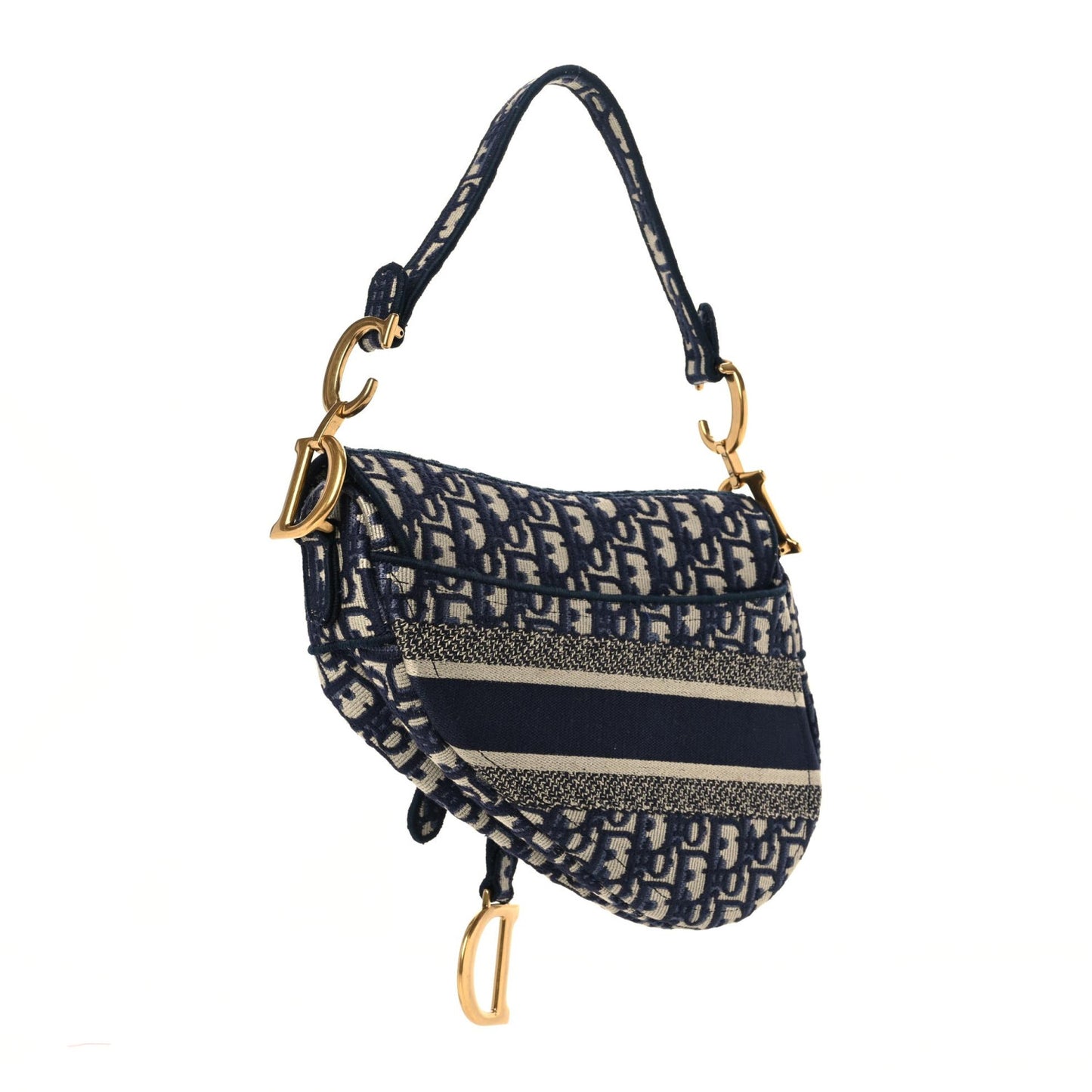 Oblique Embroidered Saddle Bag Blue