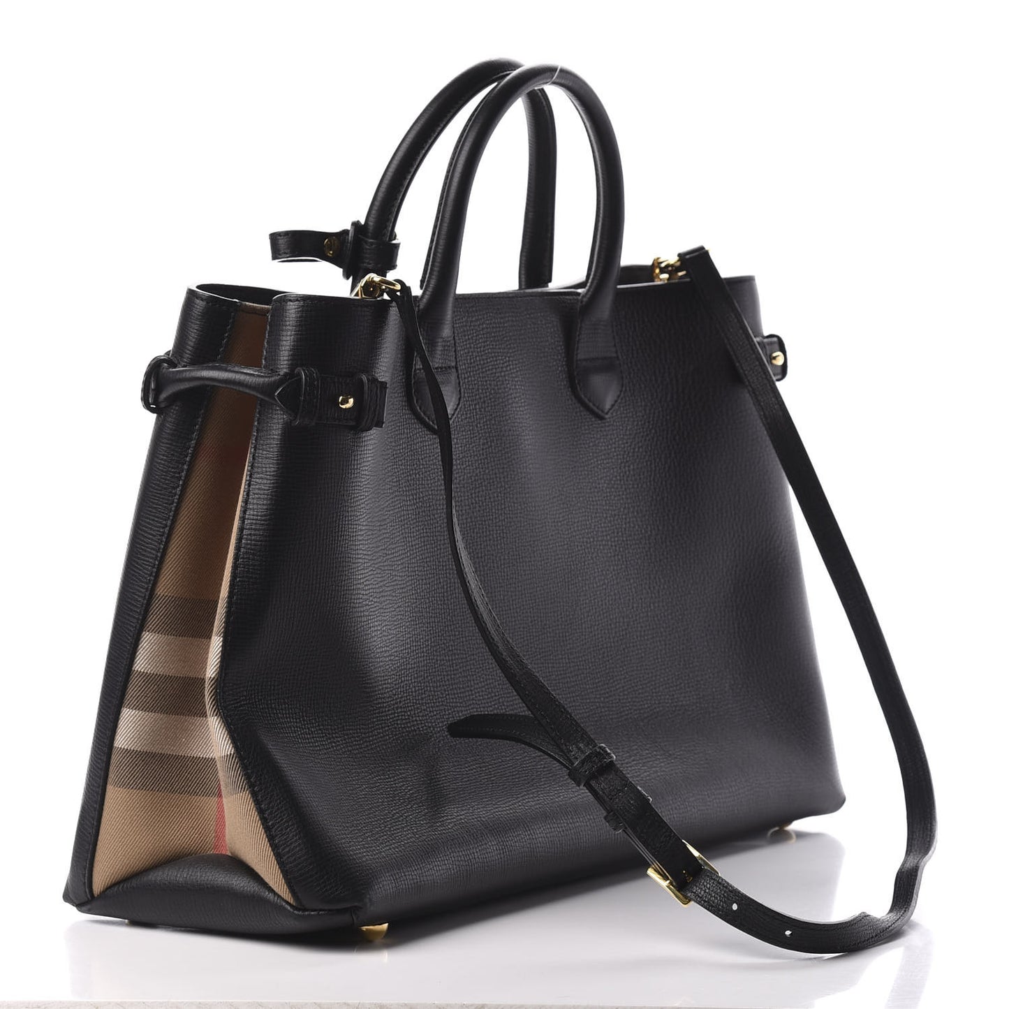 Grainy Calfskin House Check Large Banner Tote Black