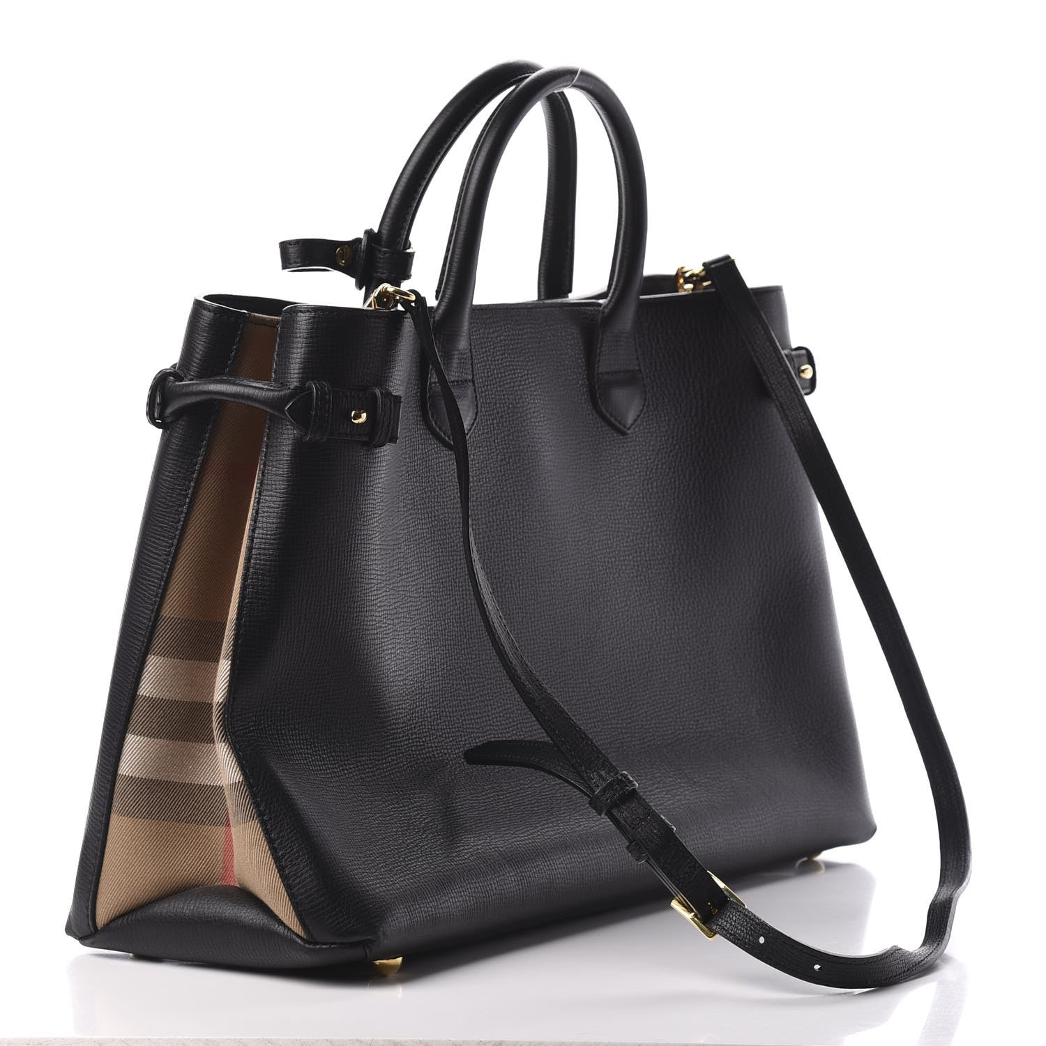 Burberry Grainy Calfskin House Check Large Banner Tote Black 3 of 9