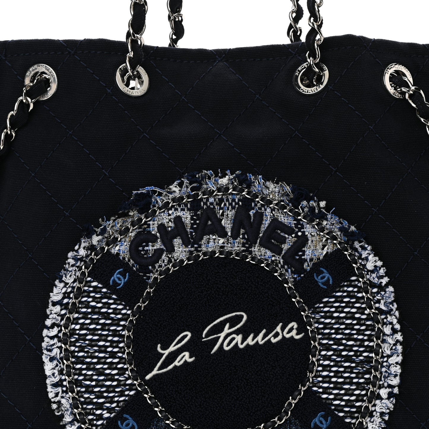 Canvas Quilted La Pausa Large Shopping Tote Navy