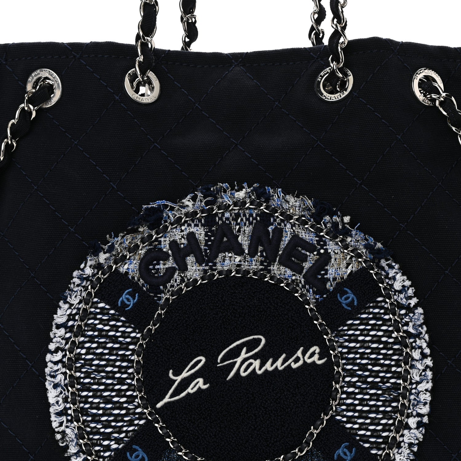 Chanel Canvas Quilted La Pausa Large Shopping Tote Navy 10 of 12
