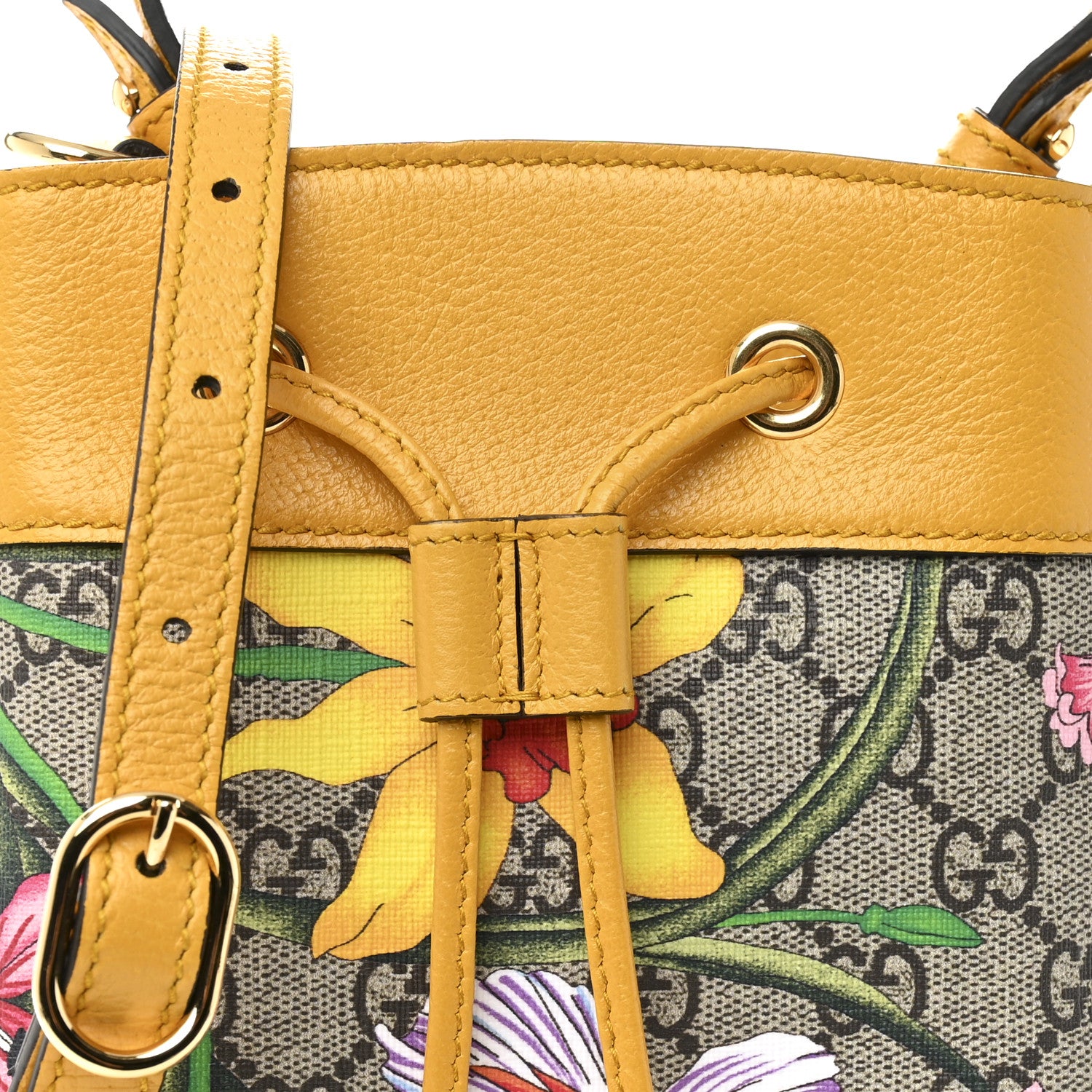 Gucci GG Supreme Monogram Flora Small Ophidia Bucket Bag Beige Multicolor Crop 8 of 10
