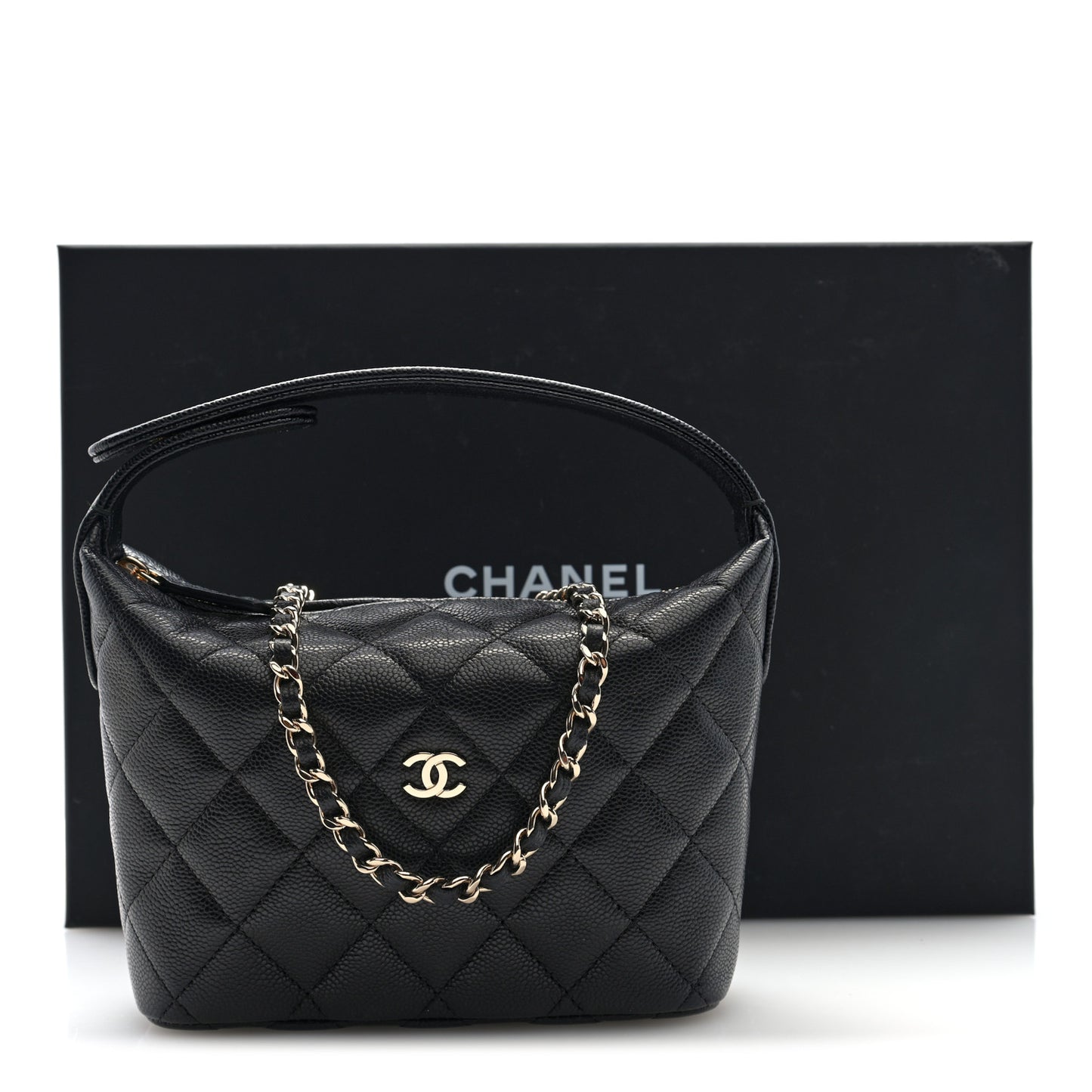 Caviar Quilted Hobo Clutch With Chain Black