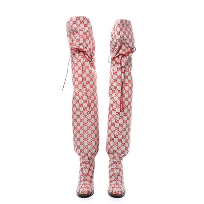 Gucci Monogram Over The Knee Boots 36 Gardenia Hibiscus Red 2 of 6