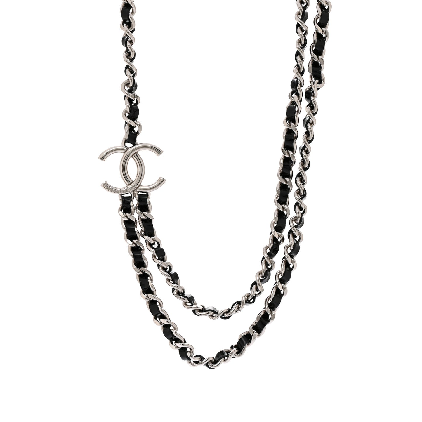 Metal Patent CC Double Chain Choker Black Silver