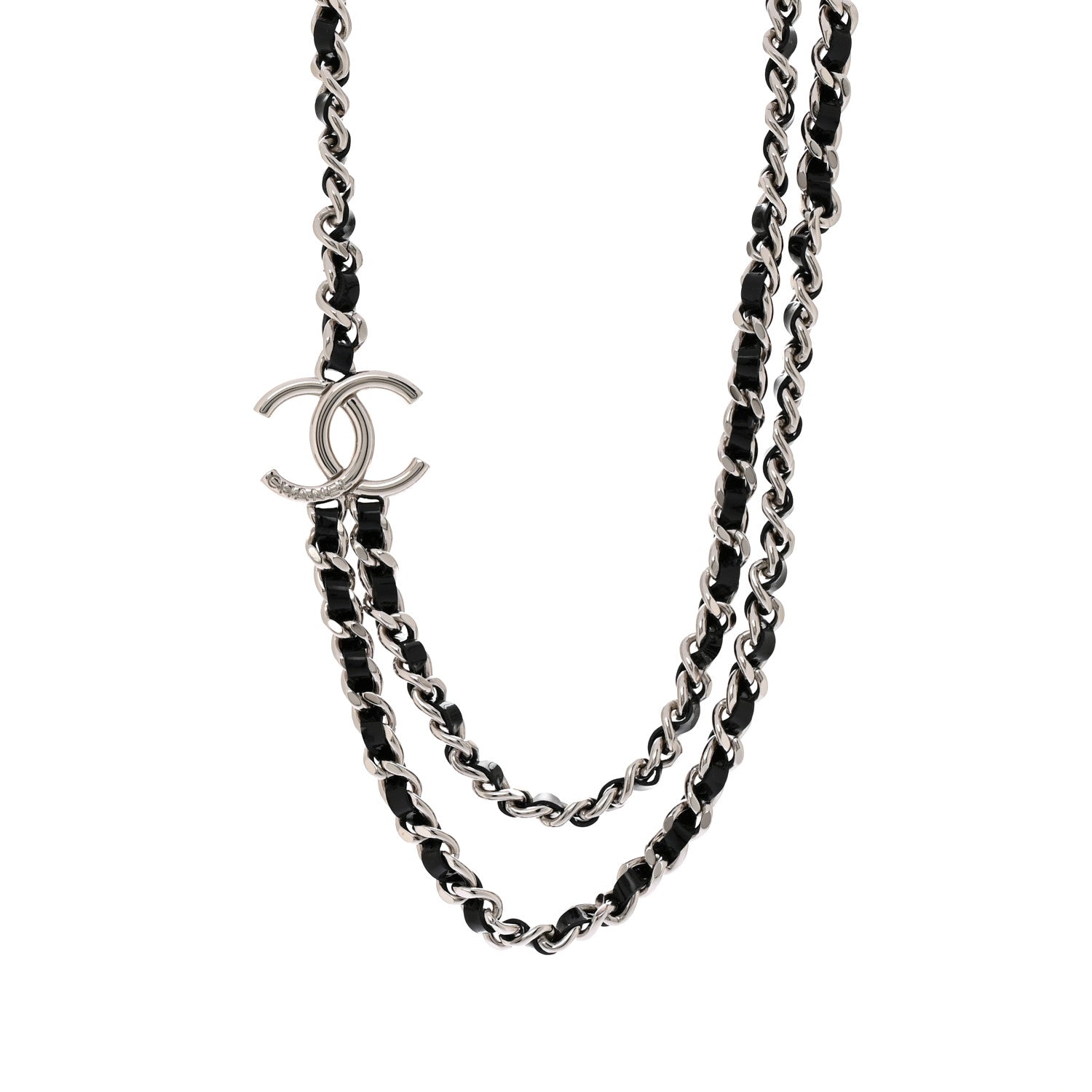 Chanel Metal Patent CC Double Chain Choker Black Silver 1 of 5