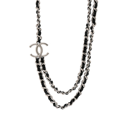 Chanel Metal Patent CC Double Chain Choker Black Silver 1 of 5