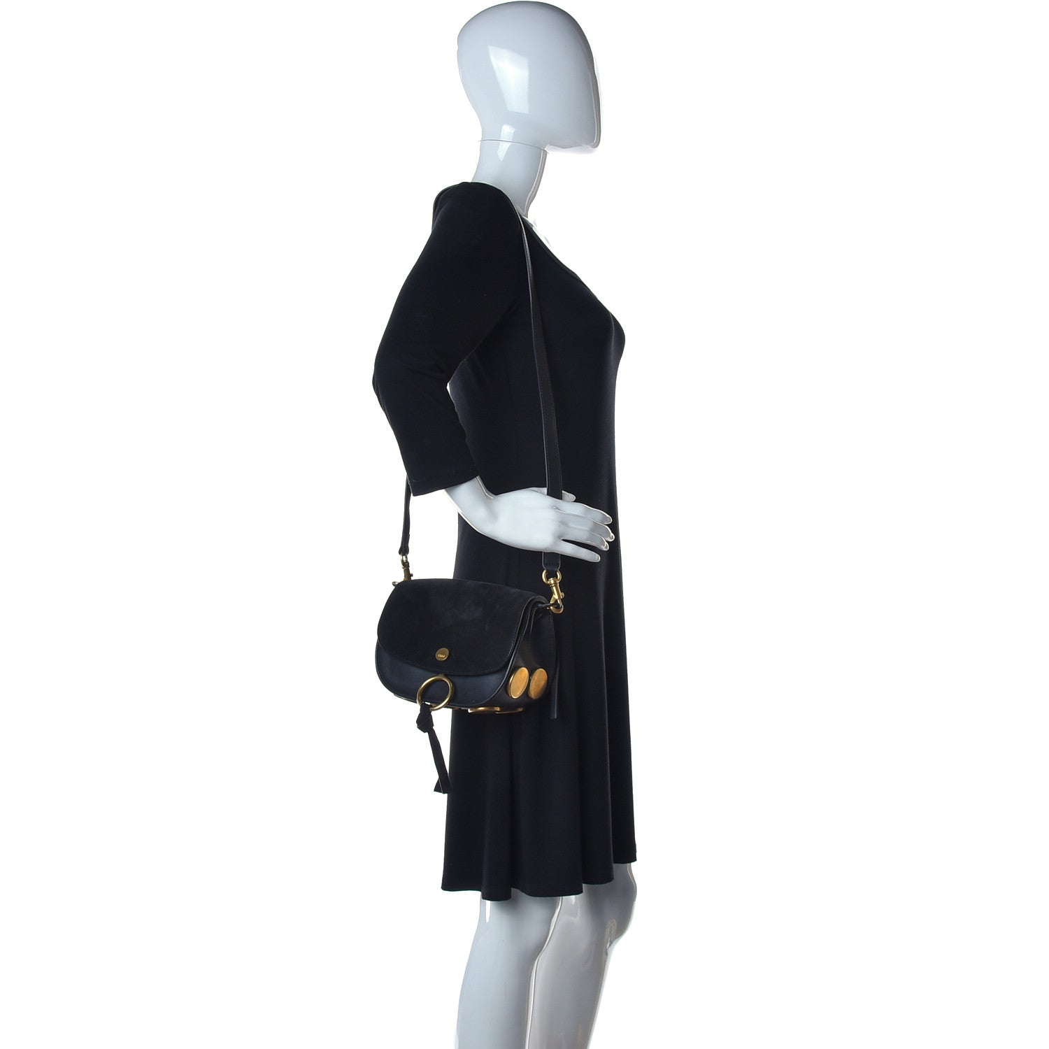 Chloe Suede Smooth Calfskin Mini Kurtis Shoulder Bag Classic Black 2 of 13