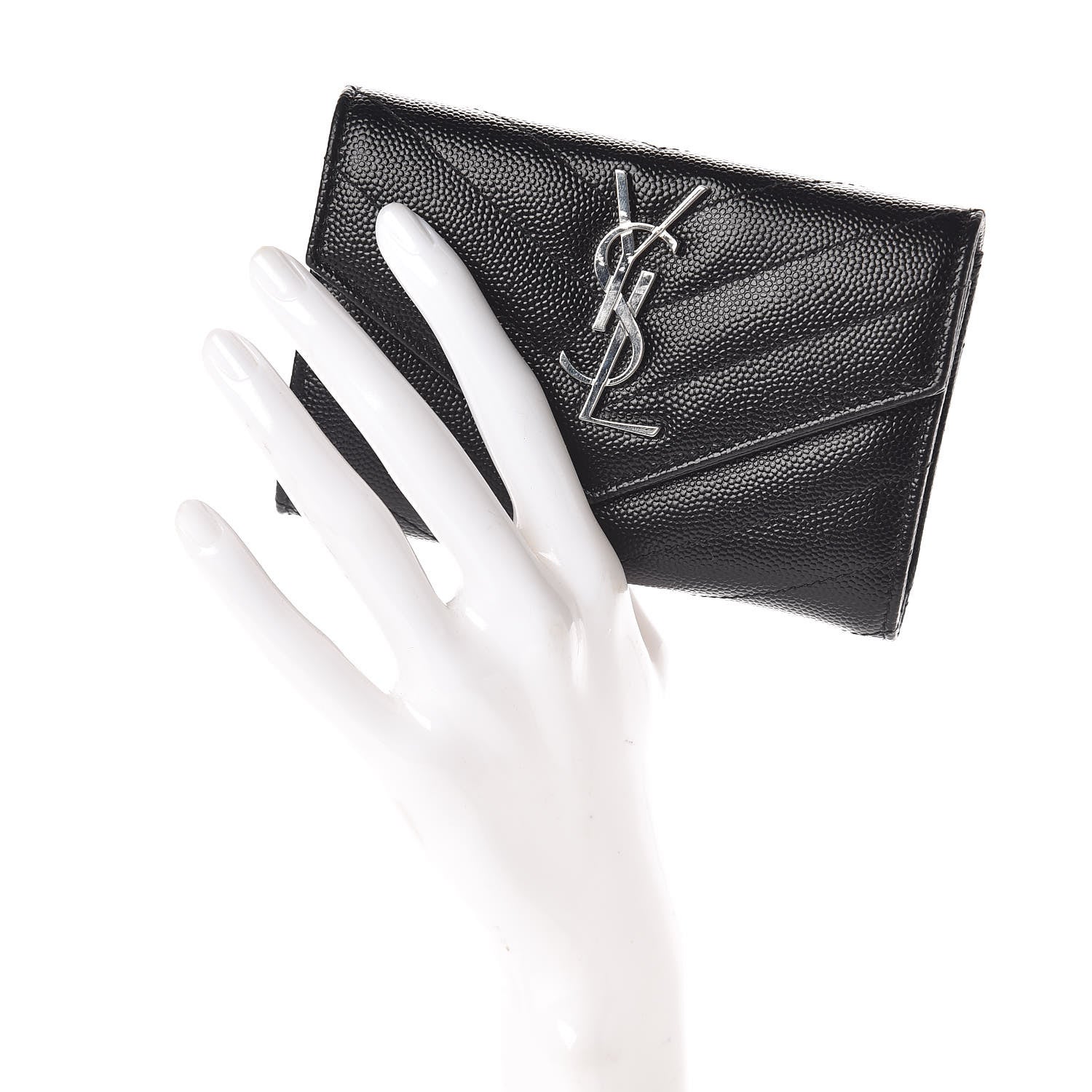 Saint Laurent Grain De Poudre Matelasse Chevron Small Monogram Envelope Wallet Black 2 of 6