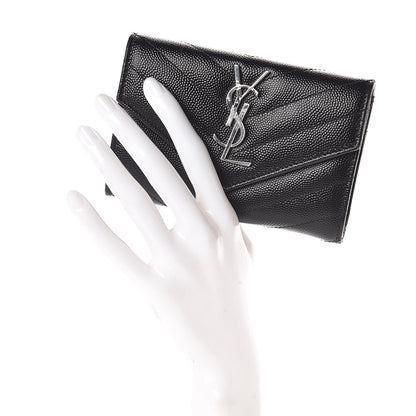 Saint Laurent Grain De Poudre Matelasse Chevron Small Monogram Envelope Wallet Black 2 of 6