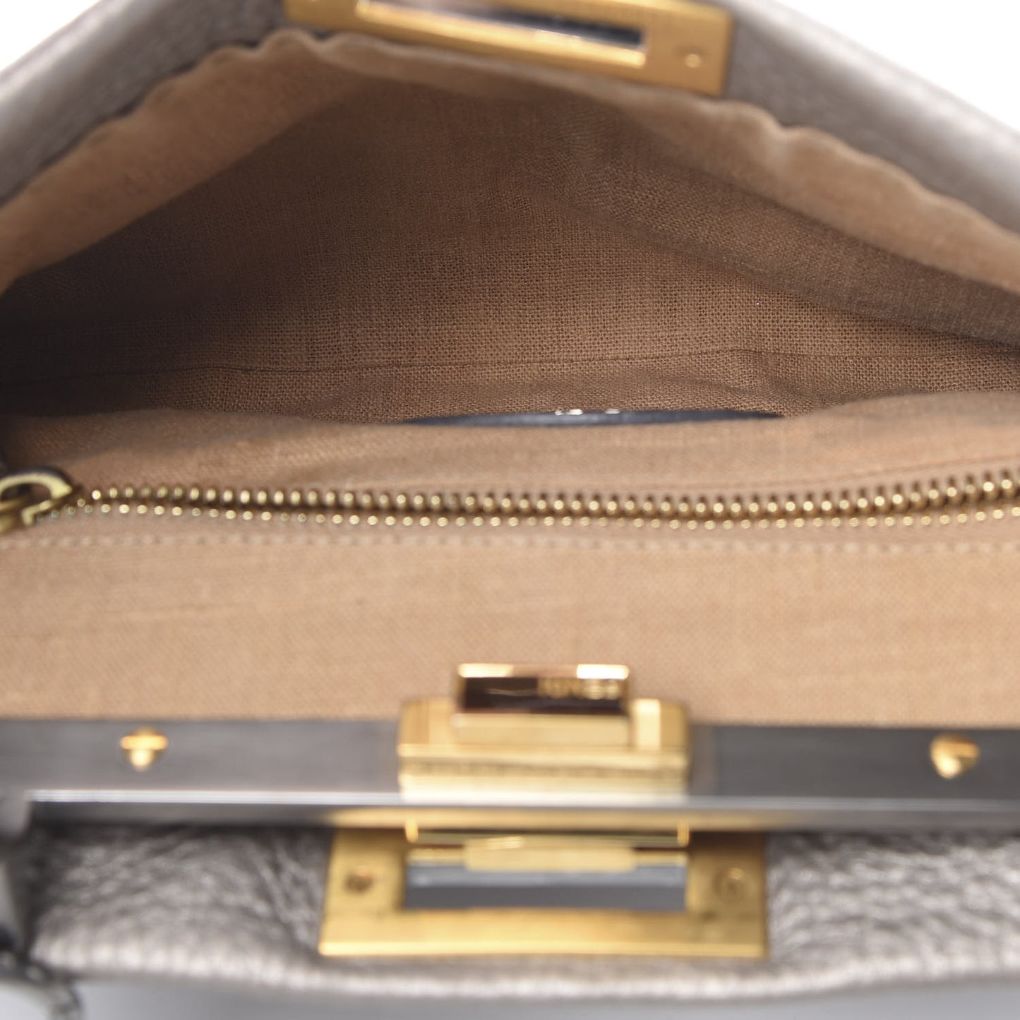 Metallic Calfskin Romano Selleria Medium Peekaboo Iconic Satchel Silver