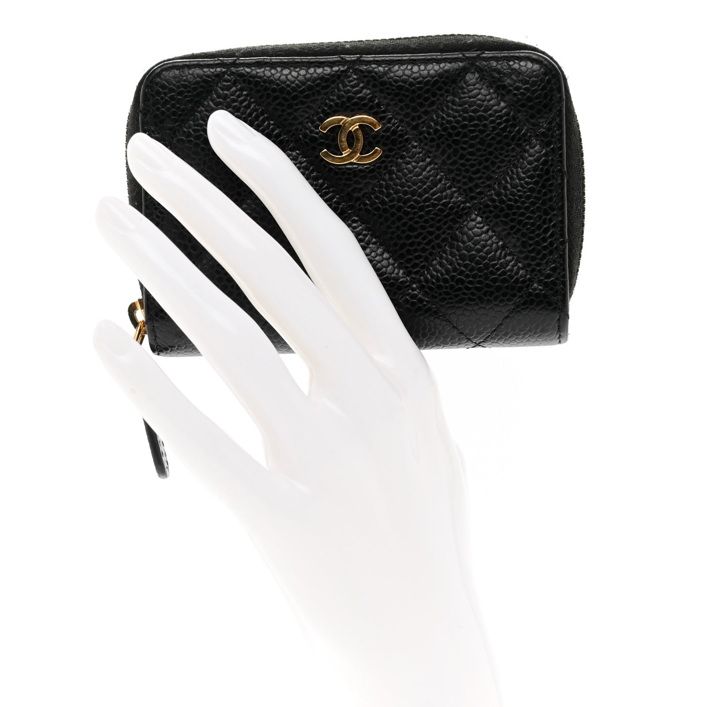 Caviar Quilted Zip Coin Purse Black